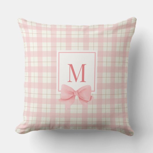 Klassieke Roze Plaid Monogramed kinderkamer Kussen (Voorkant)