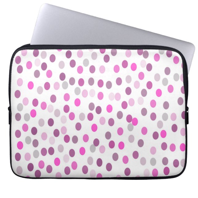Klassieke roze pokadots op wit laptop sleeve (Voorkant)