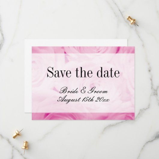 Klassieke roze roos bloemenboeket foto bruiloft save the date (Voorkant / Achterkant in situ)