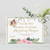 KLASSIEKE roze roos bloemenfoto bruiloft opslaan d Kaart (Staand voorkant)