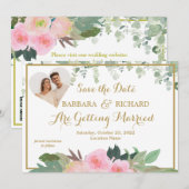 KLASSIEKE roze roos bloemenfoto bruiloft opslaan d Kaart (Voorkant / Achterkant)