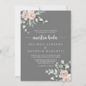Klassieke Roze Roos Bloemig Grijs Nuestra Boda   Kaart (Voorkant)