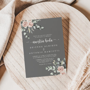 Klassieke Roze Roos Bloemig Grijs Nuestra Boda   Kaart