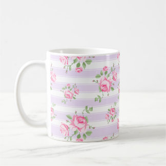 Klassieke Roze Roos en Streep Cottage Core Koffie Koffiemok