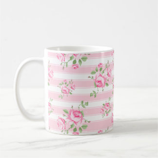 Klassieke Roze Roos en Streep Cottage Core Koffie Koffiemok