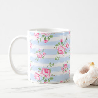 Klassieke Roze Roos en Streep Cottage Kern  Koffiemok