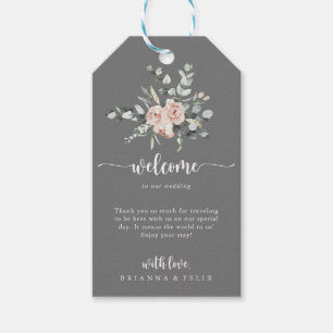 Klassieke roze Rose Floral Gray Weddenschap Welkom Cadeaulabel