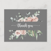 Klassieke roze Rose Floral Grey Dank je Briefkaart (Voorkant)