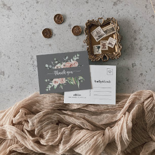 Klassieke roze Rose Floral Grey Dank je Briefkaart