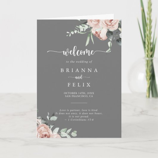 Klassieke roze Rose Floral Grey Folded Programma (Voorkant)