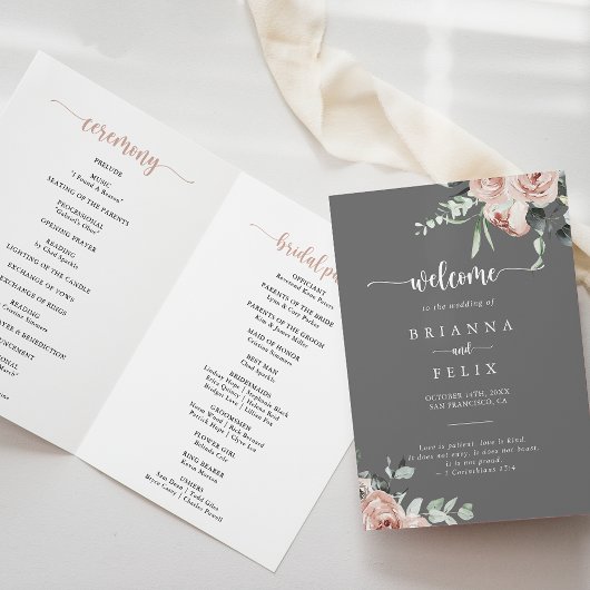 Klassieke roze Rose Floral Grey Folded Programma
