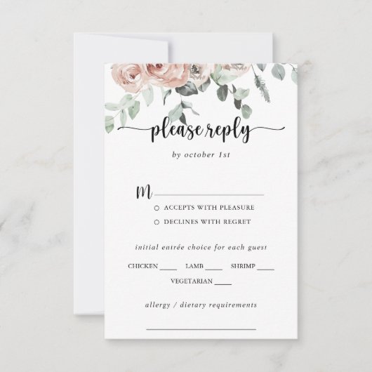 Klassieke roze roze bloedige bruiloft menu Keuze R (Voorkant)