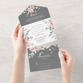 Klassieke roze roze grauwe bruiloft all in one uitnodiging (Afscheurbaar)