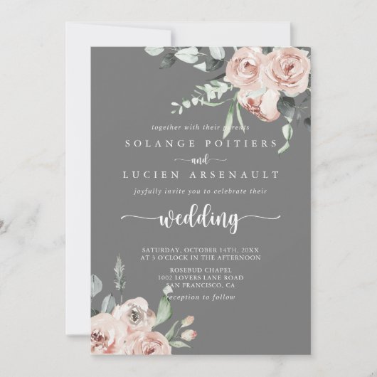 Klassieke roze roze grauwe bruiloft kaart (Voorkant)