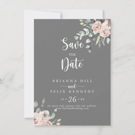 Klassieke roze roze grauwe bruiloft save the date (Voorkant)