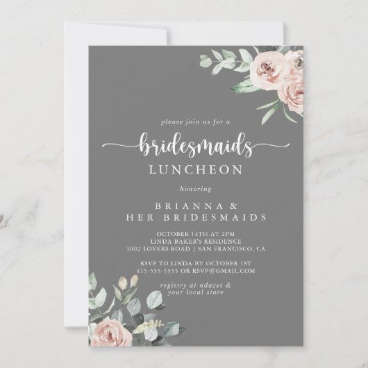 Klassieke roze roze grijze bridesmaids Luncheon Kaart (Voorkant)