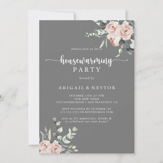 Klassieke roze roze grijze Housewarming Party Kaart (Voorkant)