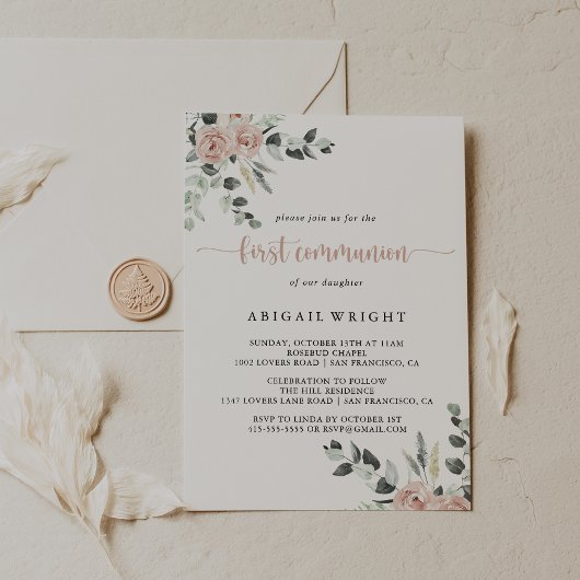 Klassieke roze roze roze bloem eerste gemeenschap kaart