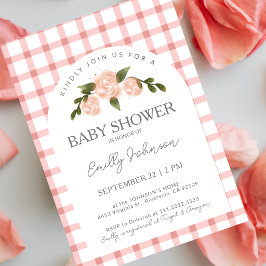 Klassieke Roze Rozen Gingham Meisje Baby Borrel Kaart