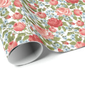 Klassieke roze rozen rosebuds Blue Floral Cadeaupapier (Rol Hoek)