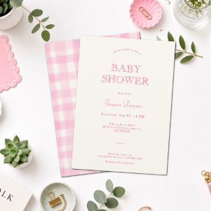 Klassieke roze rustieke geruite baby shower-uitnod kaart