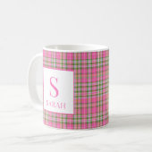 Klassieke Roze Schotse Plaid Monogram Naam Koffiemok (Voorkant links)