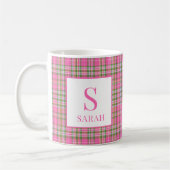 Klassieke Roze Schotse Plaid Monogram Naam Koffiemok (Links)