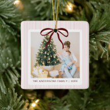 Klassieke roze strepen rode strik Kerstmis keramis