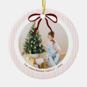 Klassieke roze strepen rode strik Kerstmis Keramisch Ornament (Voorkant)