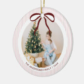 Klassieke roze strepen rode strik Kerstmis Keramisch Ornament (Links)