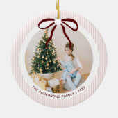Klassieke roze strepen rode strik Kerstmis Keramisch Ornament (Achterkant)