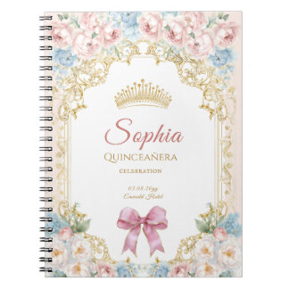 Klassieke Roze Strik Bloemige Quinceanera Notitieboek