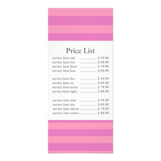 Klassieke roze Stripe Business Price Reclamekaart (Voorkant)