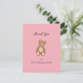 Klassieke Roze Teddybeer Babyshower Bedankkaart (Staand voorkant)