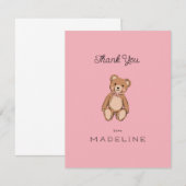 Klassieke Roze Teddybeer Babyshower Bedankkaart (Voorkant / Achterkant)