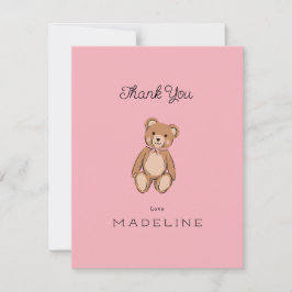 Klassieke Roze Teddybeer Babyshower Bedankkaart