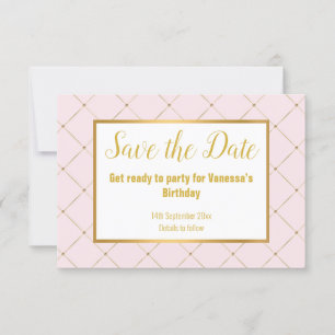 KLASSIEKE ROZE WITGOUD DIAMANT SAVE THE DATE RSVP KAARTJE