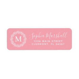 Klassieke roze witte monogram Return Address Label