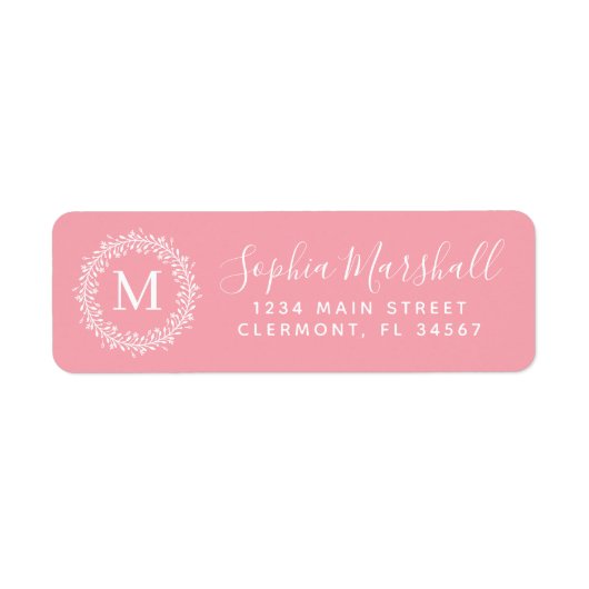 Klassieke roze witte monogram Return Address Label (Voorkant)
