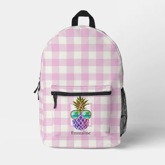 Klassieke roze witte plaid ananas zonnebril bedrukte rugzak (Voorkant)