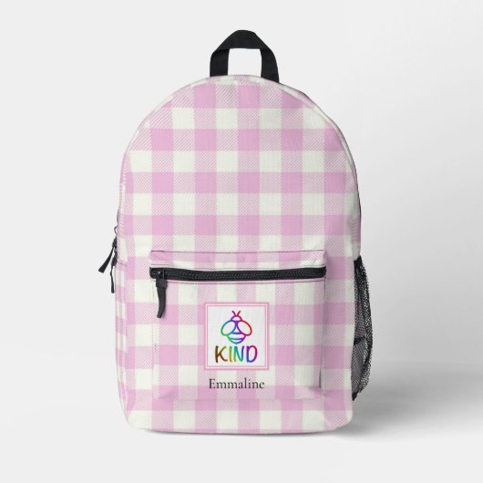 Klassieke roze witte plaid bijensoort bedrukte rugzak (Voorkant)