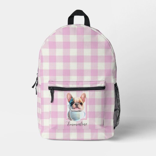 Klassieke roze witte plaid hond koffie personalise bedrukte rugzak (Voorkant)