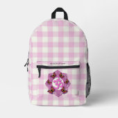 Klassieke roze witte plaid vlinders ohm chakra bedrukte rugzak (Voorkant)