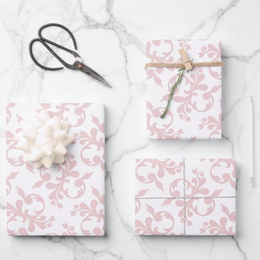 Klassieke roze witte rococo patroonkerst inpakpapier vel (Voorkant)
