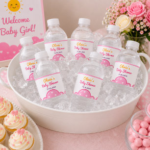 Klassieke roze wolken verjaardagsfeest artikelen v waterfles etiket