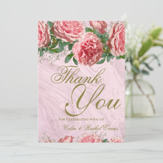 Klassieke Rozen Greenery Wedding Hartelijk dank (Staand voorkant)