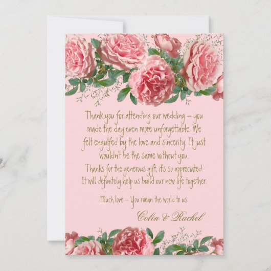 Klassieke Rozen Greenery Wedding Hartelijk dank (Achterkant)