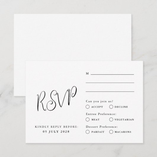 Klassieke RSVP-kaart, elegante stijl, minimalistis RSVP Kaartje (Voorkant / Achterkant)
