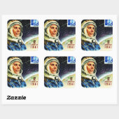 KLASSIEKE RUIMTERACE ASTRONAUT UIT DE JAREN 60 VIERKANTE STICKER (Vel)