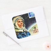 KLASSIEKE RUIMTERACE ASTRONAUT UIT DE JAREN 60 VIERKANTE STICKER (Envelop)